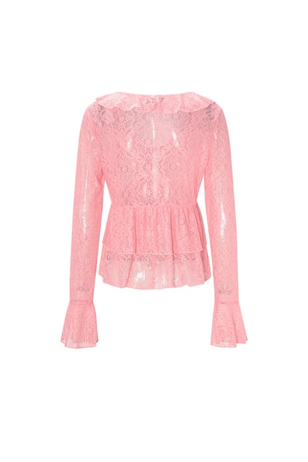 Woven Lace Women's Long Sleeve Top Elegant Ruffle Detail 2