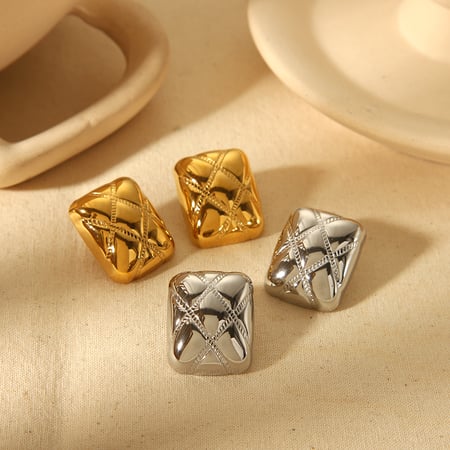 1 pair simple series classic geometric stainless steel  gold plated women stud earrings 2