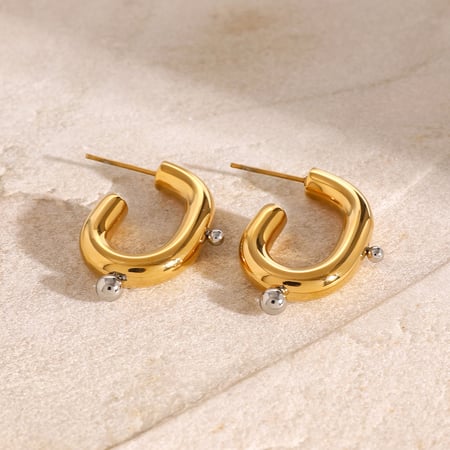 1 pair simple series style geometric stainless steel gold plated artificial pearl women hoop earrings 2