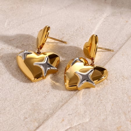 1 pair simple series style heart stainless steel gold plated women drop earrings