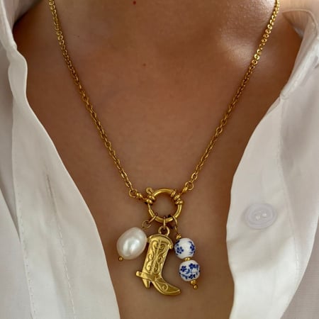 1 Piece Boots Stainless Steel Gold Color Pendant Necklace