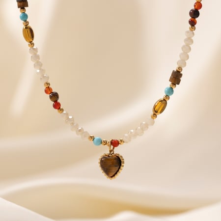 1 Piece Retro Heart Natural Stones Beaded Necklace 2