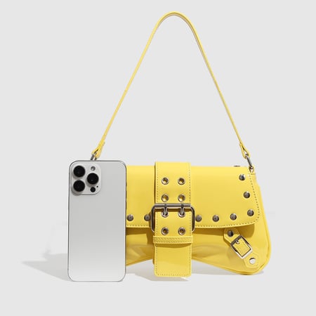 1 Piece Bright-colored Rivet Leather Buckle Women's Shoulder Bags 2