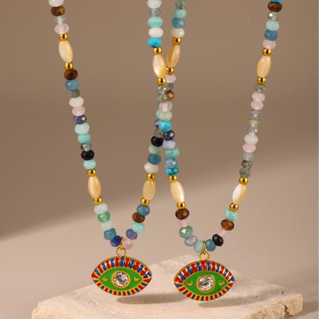 1 pezzo di collana di perline da donna in acciaio inossidabile con pietra naturale e occhio del diavolo