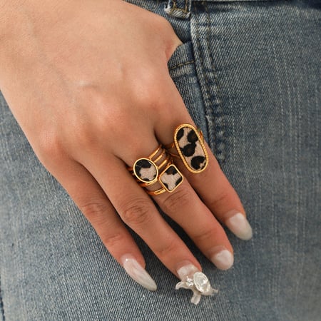 Anelli da donna in acciaio inossidabile con stampa leopardata, 1 pezzo 2