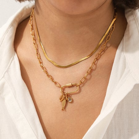 1 pezzo semplice collana con ciondolo a forma di goccia di pesce in acciaio inossidabile color oro da donna