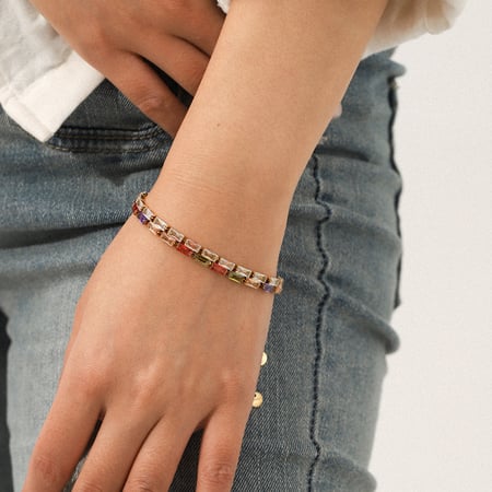 Braccialetti a catena da donna in acciaio inossidabile con zirconi rettangolari di lusso, 1 pezzo 2