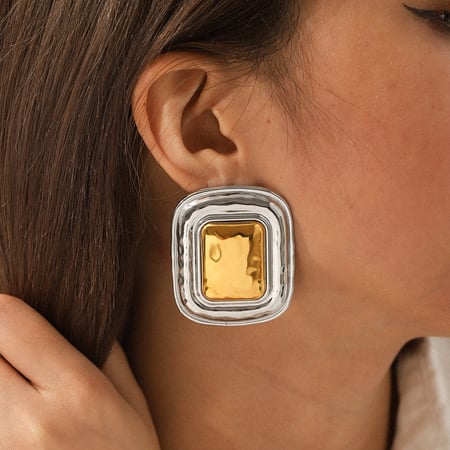 1 paio di orecchini a bottone da donna in acciaio inossidabile color oro e argento misti 2