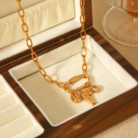 1 pezzo semplice collana con ciondolo a forma di goccia di pesce in acciaio inossidabile color oro da donna 2