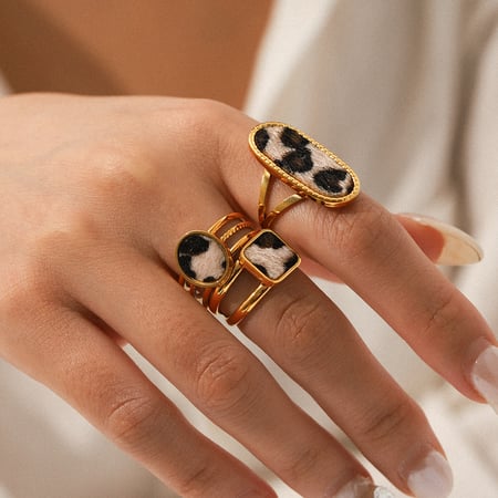 Anelli da donna in acciaio inossidabile con stampa leopardata, 1 pezzo