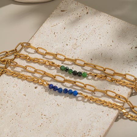 1 Parça Doğal Taş Boncuklu Paslanmaz Çelik Boncuklu Bileklik 2