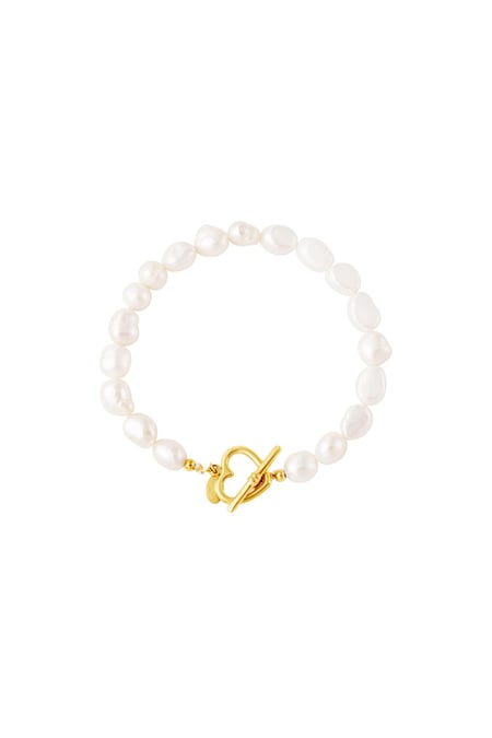 Bracelet pearl heart closure Gold Color Stainless Steel 2