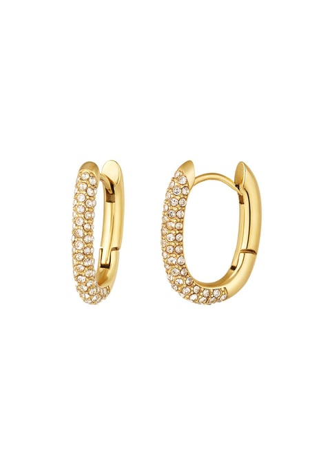 Earrings oval with zirconia Gold Color Stainless Steel 2