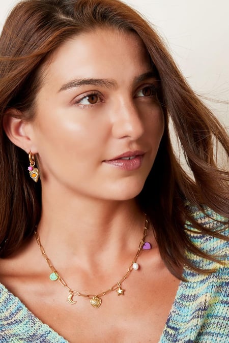 Verknüpfte Halskette mit sechs Charms Silber Edelstahl