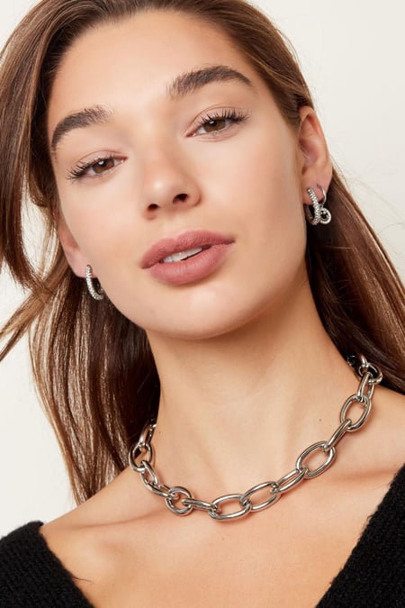 Earrings oval with zirconia Gold Color Stainless Steel