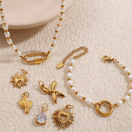 Daily Beads Stainless Steel Gold Color Pearl DIY Pendant Necklaces