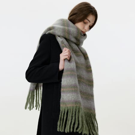 Bufanda de invierno de lana y rayón con rayas retro de 1 pieza