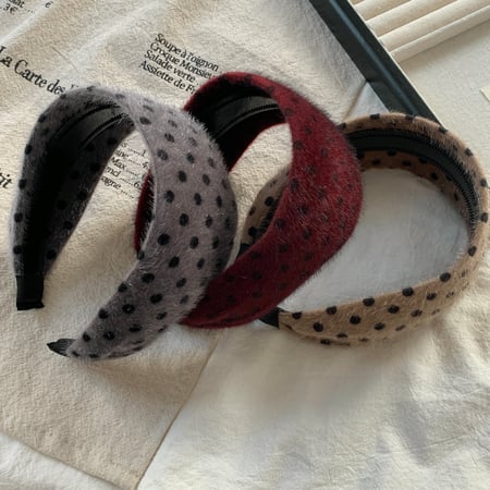 1 Piece Retro Furry Polka Dot Wide Brimmed Women's Hair Bands 2