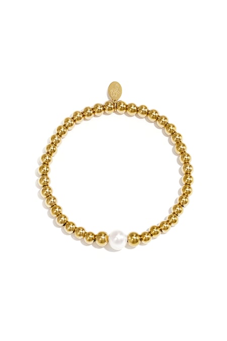 Bracciale con perline e perla al centro in acciaio inossidabile 2