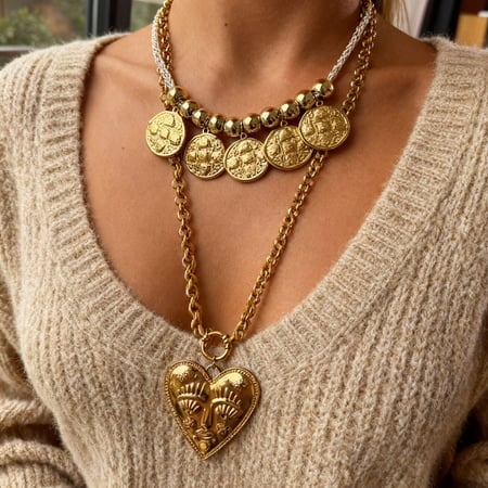 1 Piece Heart Gold Color Pendant Necklace 2