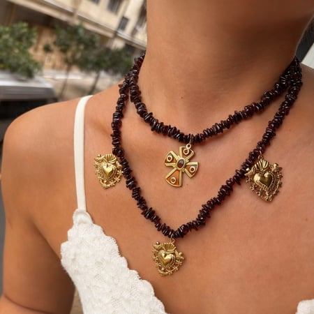 1 Piece Natural Stone Stainless Steel Cross Layered Necklace 2