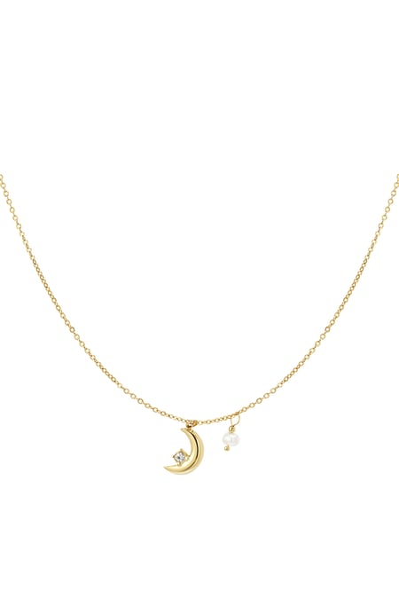 Necklace moon with pearl - Gold Color Stainless Steel 2