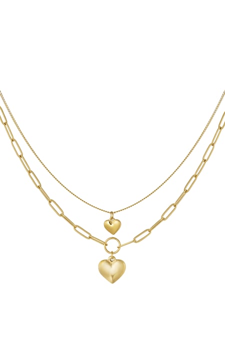Doppelte Gliederkette mit Herzen – Goldfarbe - Goldfarbefarbe 2