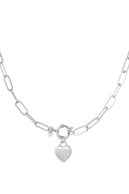 Link chain heart charm and round clasp - Silver Color color 2