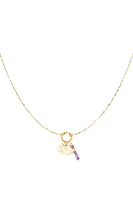 Halskette Mund mit Perlen - Goldfarbe/Lila 2