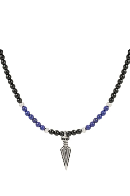 Herrenhalskette mit Perlen und Anhänger – blau