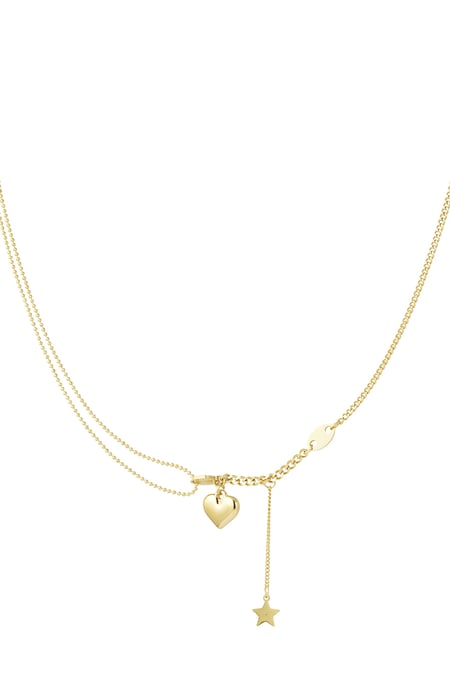 Halskette mit Herz- und Sternanhänger – Goldfarbe  - Goldfarbefarbe 2