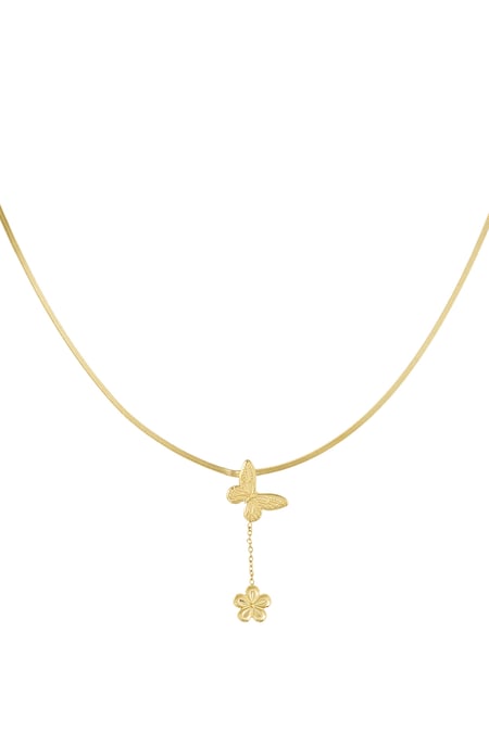 Collier classique avec breloque papillon et fleur - doré 2