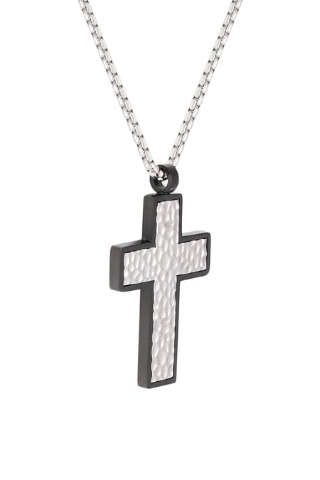 Halskette mit strukturiertem Charm-Kreuz – Silber