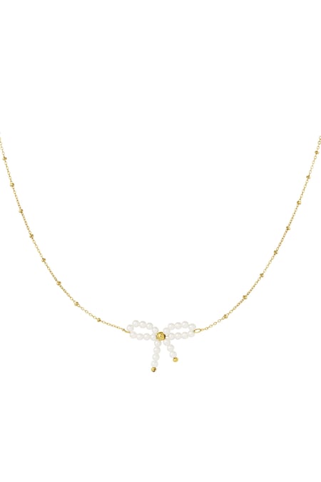 Pearl bow necklace - white Gold Color  2