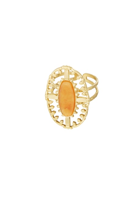 Ring vintage oblong with stone - Gold color/orange 2