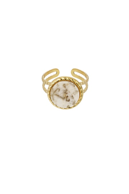 Ring round stone - Gold color/beige 2