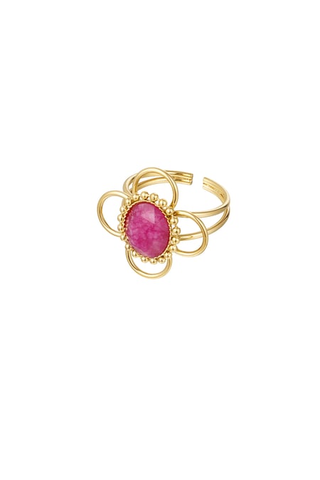 Ring classy flower with stone - Gold color/fuchsia 2