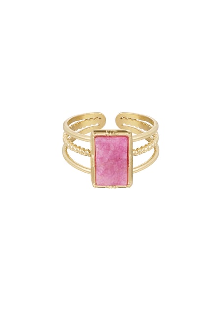 Ring three-layer rectangular stone - Gold color/fuchsia 2