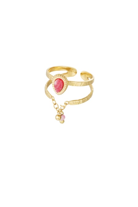 Ring elegant with chain - Gold color/red 2