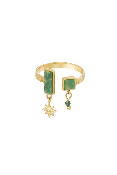 Ring open with stones - Gold color/green 2