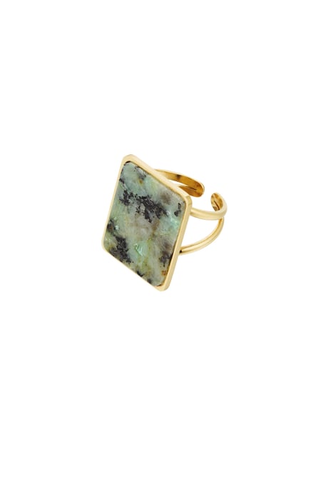 Ring square stone - Gold color/green 2