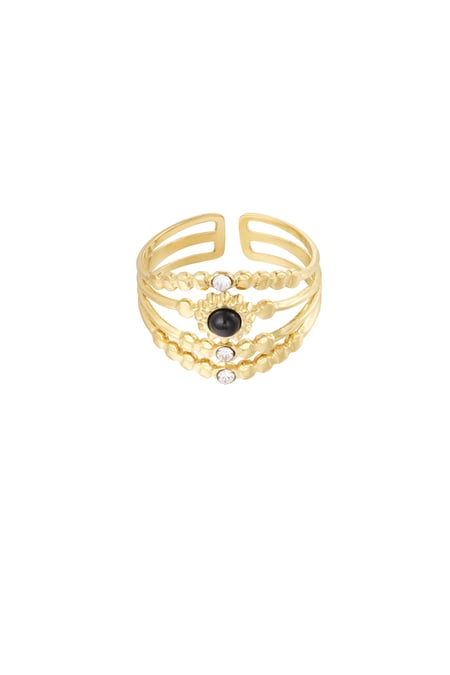 Ring four-layer with stones - Gold color/black/white 2