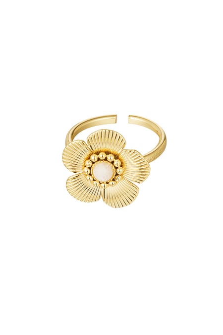 Ring flower with stone - Gold color/off-white 2