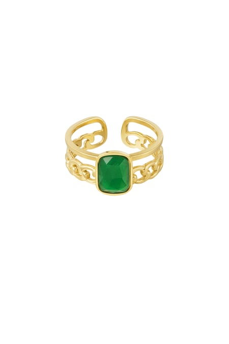 Elegant ring with stone - Gold color/green 2