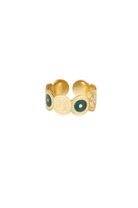 Ring circles with figure - Gold color/green 2