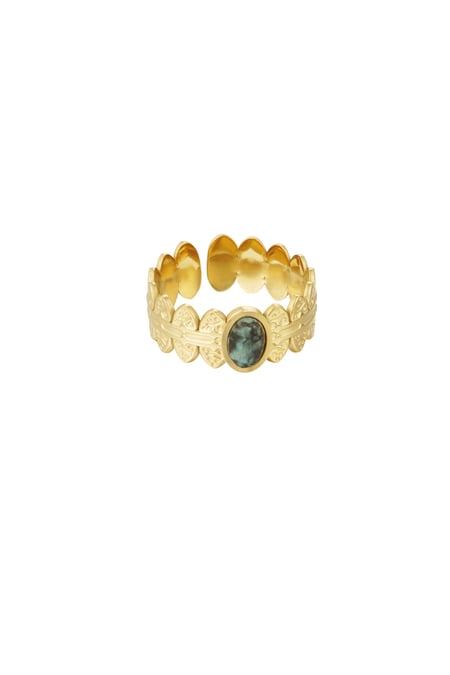 Ring leaves with stone - Gold color/green 2