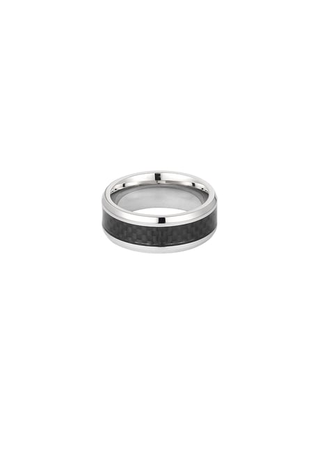Men's ring zigzag - Silver color/black 2