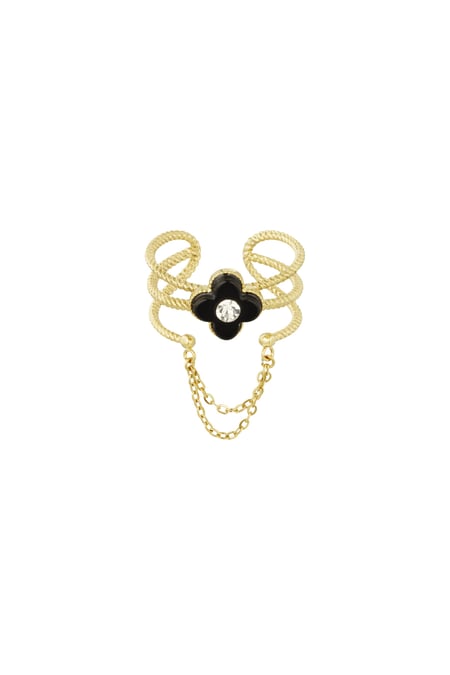 Ring mit Blume und Kette - Schwarz/Goldfarbe 2