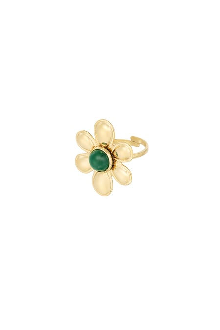Bloem met gekleurde steen ring - groen 2