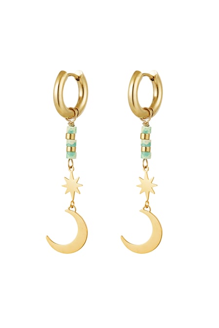 Earrings star/moon - Natural stone collection Green & Gold Color Stainless Steel 2